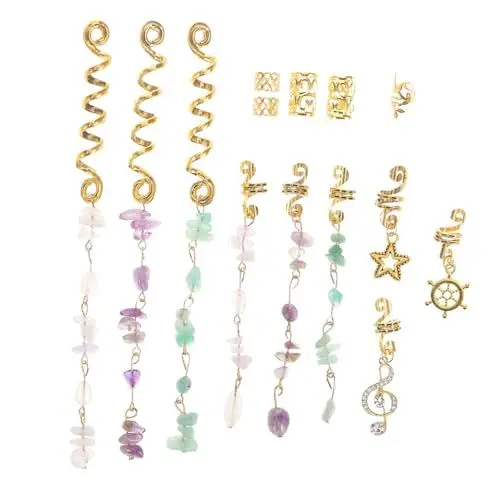 Produktbild: minkissy Dreadlocks-haarschmuck-set Metall-feder-charms Kristallsteine Haarzopf-accessoires Für Frauen