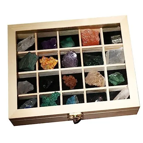 Produktbild: minkissy 20St Mineralprobenkasten naturstein edelstein emlyn mineralien set gems Kinder lehrreich Schlafzimmer Geode Exemplar Sammelsteine mineralische Steinproben Erz Musterbox