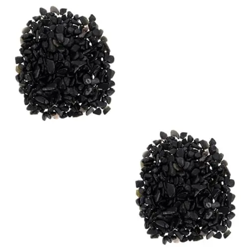 Produktbild: minkissy 2 Sätze Aquarium Landschaftsbau Stein Desktop-dekor Schwarze Kiesel Polierter Kies Flussfelsen Kiesel Klein Gestürzt Polierter Zierkies Vase Feng Obsidian Dekorationen Pflanze