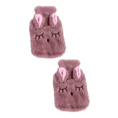Produktbild: minkissy 2 Stk Wärmflasche Abnehmbarer Handwärmer mit Cartoon-Kaninchenfellbezug Plüschhasen-Handwärmer Autoharp-Zubehör Warmwasserbeutel wärmeflasche Plüsch Handwärmer Super süße Vlies