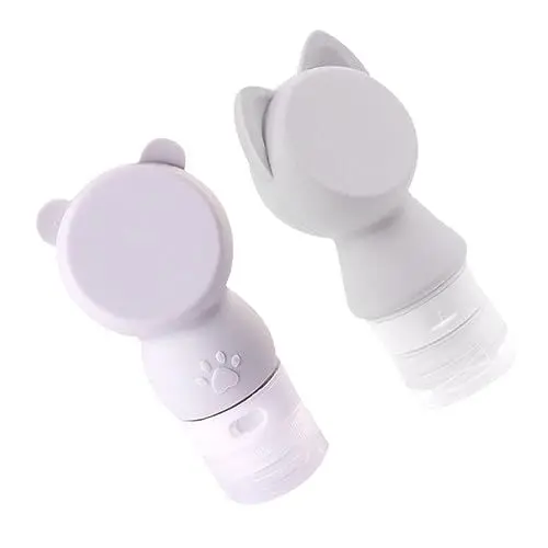 Produktbild: minkissy 2stücke Tragbare Silikonflasche Im Cartoon-Stil Lotion Und Shampoo-Dispenser Für Reisen Wiederverwendbare Flaschen Für Körperpflege Für Zuhause Katze Bär