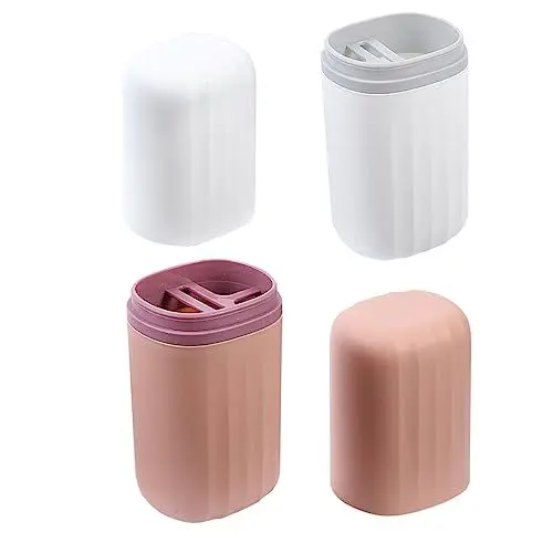 Produktbild: minkissy 2st Reisewaschbecher Badezimmerbecher Staubdicht Badezimmersachen Behälter Für Badezimmerartikel Mundspülbecher Einfach Kunststoffbehälter Tragbar Plastik Reisen Zahnbürste