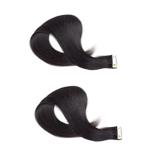 Produktbild: minkissy 2 Stücke Echthaarverlängerungen 55 Cm Schwarz Farbe Tape in Haar Frauen Schönheit