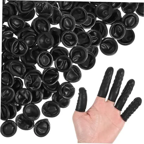 Produktbild: minkissy 300 Stk Tattoo-Maschinen-Set aus Latex Fingerkappenschutz Latex-Griffhülle einmalhandschuhe schwarze Handschuhe Griffabdeckung Griff Fall Einweg Gel Kondom Fingerschutz