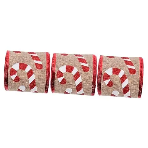 Produktbild: minkissy 3 Rollen Zuckerrohrband zu Weihnachten Weihnachtsbänder Zuckerstangen Weihnachtsband christmas ribbon das Sackleinenband Geschenkverpackungsband weihnachtsverpackungsband