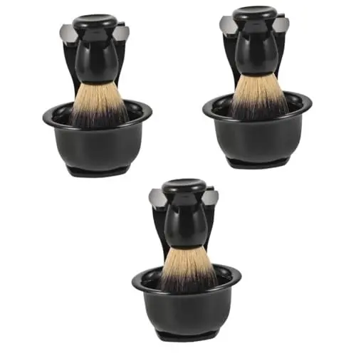 Produktbild: minkissy 3 Sätze Eingestellt Rasierzeug Rasierset für Rasiermesser Rasierset für Herren Rasierschale nylonbürste Herren Rasierset manuelle Rasur Rasierset für Männer Bartbürste Acryl Black
