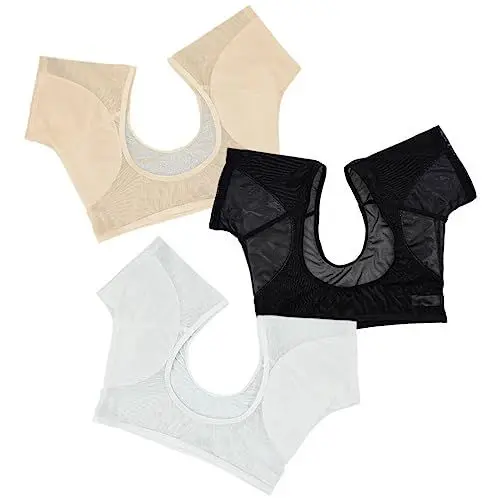 Produktbild: minkissy 3 Stück Sweat-Shirts Damen Atmungsaktiv Schweißschutz Unterarm-Schweißweste Damen Saugfähig Kurzärmelig Weste Achselhöhlen-Pflegeshirt Für Yoga Sport