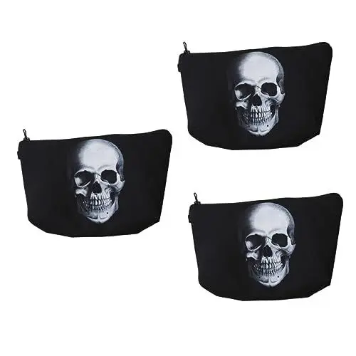 Produktbild: minkissy 3st Make-up-Tasche Mit Totenkopf Gotische Handtasche Schminksets Für Damen Totenkopf Handtaschen Skelett Geldbörse Gothic Umhängetasche Kosmetiktasche Wäschesack Halloween Fräulein
