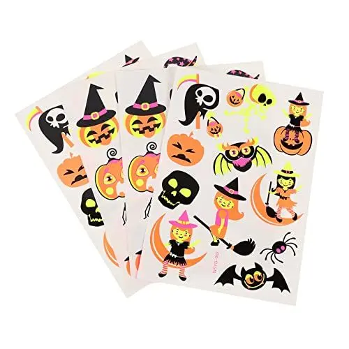 Produktbild: minkissy 4 Blätter Halloween-gesichts Aufkleber Halloween-kürbis-aufkleber Halloween-gesichtsabziehbilder Cosplay-make-up-requisite Diy Karikatur Narbenaufkleber Kind Überweisungs Papier