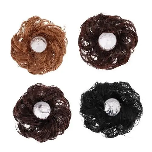Produktbild: minkissy 4 Stück Realistisches Haarknoten-haarteil – Gewellte Lockige Dutt-clips Unordentliches Dutt-haarteil Pferdeschwanz-extensions Weich Und Bequem