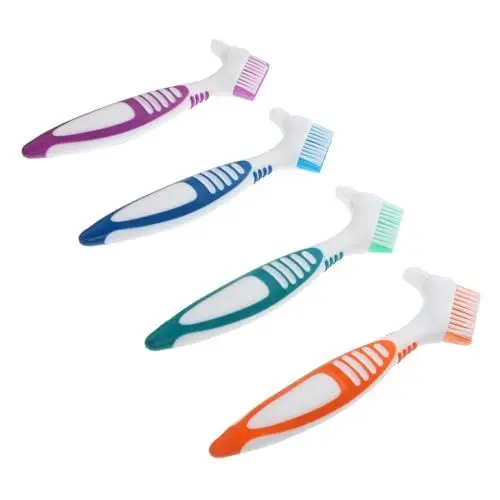 Produktbild: minkissy 4 Stück Zahnbürste cleaning brush cleaner Mundpflegeprodukte Reinigungsbürste für Prothesen Doppelkopf Werkzeug doppelte Bürste Zahnersatz Waschmittel Nylonborsten