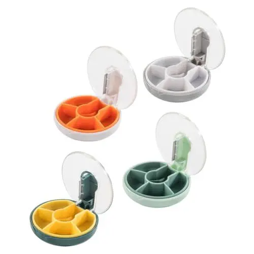 Produktbild: minkissy 4er-box Tragbarer Pillenspender Reisemedizinbehälter Medikamentenbehälter Tablet-splitter Pillendose Für Die Handtasche Reise-pillendose Abteil Pillenbrecher Tablettenschneider Abs