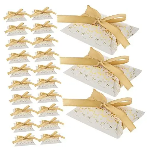 Produktbild: minkissy 50 Stücke Hochzeit Candy Boxen Geprägte Kissen Gefälligkeiten Box Party Leckereien Behälter Boxen Weihnachten Feiern