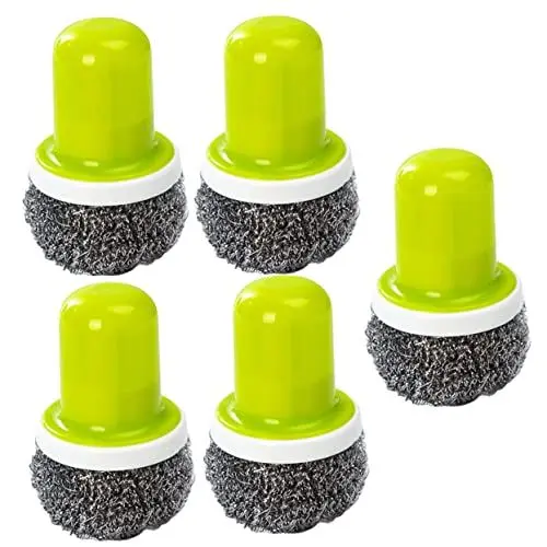 Produktbild: minkissy 5 Stücke Edelstahl Drahtbürste Griff Topf Pfanne Geschirrspülbürste Multifunktionale Küche Grün