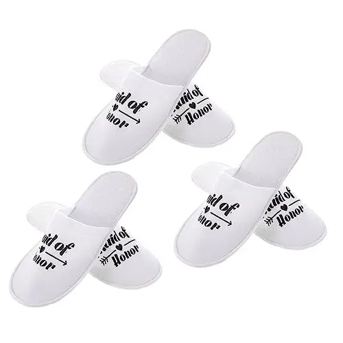 Produktbild: minkissy 6 Paare Brautjungfer Hausschuhe Damen Nachthemd Weiße Badelatschen Für Damen Reisegeschenk Weiße Pantoffeln Für Die Braut Hochzeitsschuhe Fräulein Lieferungen Bronzieren Stoff