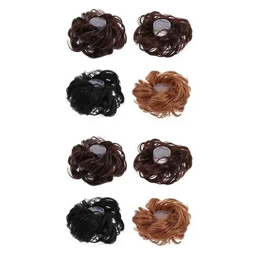 Produktbild: minkissy 2 Sets Fake Bun Haarteil Haarknoten Extensions Lockiger Dutt Haarteil Pferdeschwanz Chignon Volumen Fülle 4stk*2