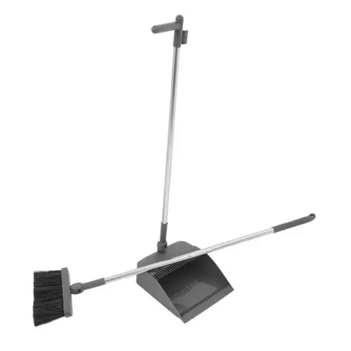 Produktbild: minkissy Besen Kehrschaufel Set Besen und Kehrblech Set Ergonomisches Design Kehrblech und Besen Kehrschaufeln für Bodenkehrmaschinen Reinigungswerkzeuge für die Lobby Plastik Dark Grey