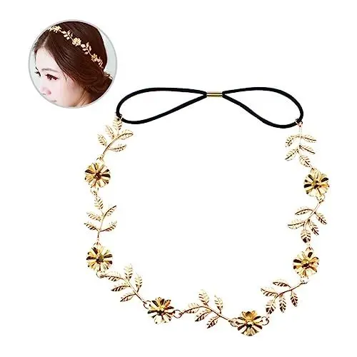 Produktbild: minkissy Blumenstirnbänder für Damen goldene Haaraccessoires Girlanden für die Dekoration Braut Blumenkranz Tiara-Kostüm-Stirnband goldene Lorbeerblätter Frauen Haarspange frauen stirnband