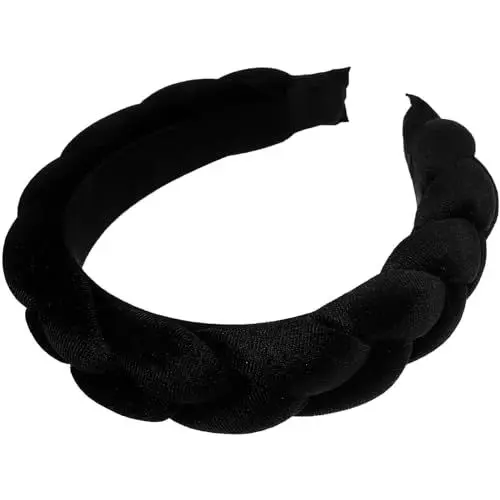Produktbild: minkissy Samt Haarreif Damen Dirndl Haarreif Schwarz Breit Geflochtener Haarreifen Make Up Haarreifen Samt Mode Stoffstirnband Haarband für Frauen