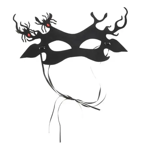 Produktbild: minkissy Geweih Spinnenmaske Venetianische Maske Maskenball Maskerade halbe Gesichtsmaske Gruselige Halbgesichtsmaske Geisterspinnenmaske Halloween-Spinnenmaske aus Spitze Vlies Black