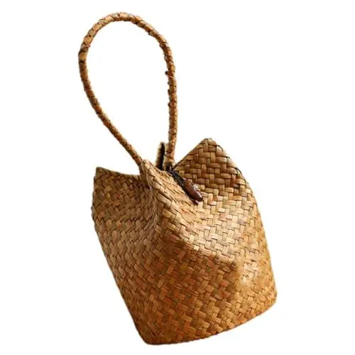 Produktbild: minkissy Hanfu-Handtasche strandtasche beach bag Clutch-Geldbörse aus Rattan Einkaufstasche für Frauen Gewebte Handtaschen für Damen 2024 gewebte Tasche für Frauen Seetang Light Brown