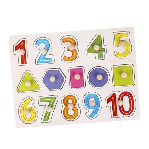 Produktbild: minkissy Holz Zahlenpuzzle Lernspielzeug Kreatives Jigsaw Puzzle Pädagogisches Steckspiel Fördert Denkfähigkeit und Beobachtung für Kleinkinder