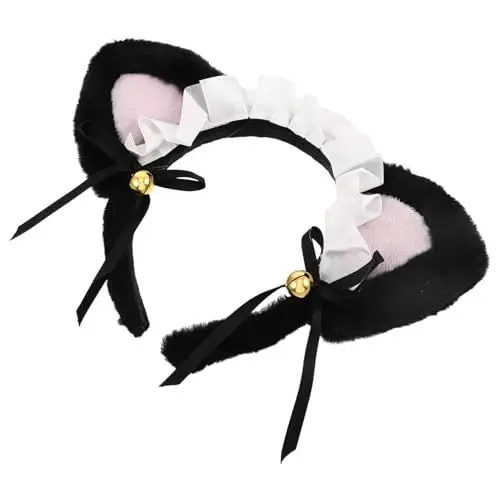 Produktbild: minkissy Maid Headband Mit Realistischen Katzenohren Und Süßem Schleifen-design Für Lolita Und Cosplay-partys Stilvolles Haaraccessoire Für Für Kostüme Und Modeveranstaltungen