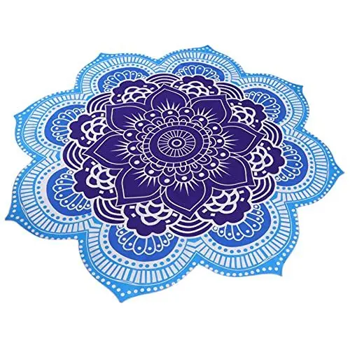 Produktbild: minkissy Mandala Strand Handtuch Decke Tapisserie Lotus Form Outdoor Strand Roundie Gypsy Böhmen Werfen Handtuch Tischdecke Hängen Yoga Matte (Blau)