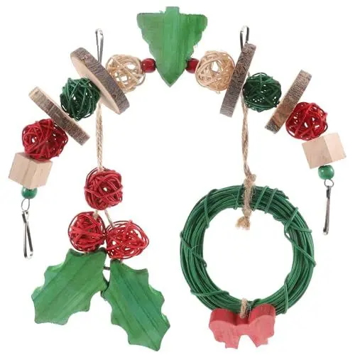 Produktbild: minkissy Papageien-Kauspielzeug 3 Stück Weihnachtliches Vogelspielzeug Hängendes Vogelspielzeug Papageien-Kauspielzeug Vogelschaukelspielzeug Hängendes Sittichspielzeug Holzkäfigspielzeug