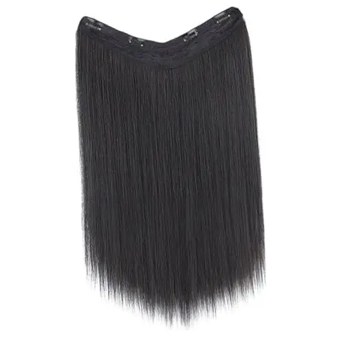 Produktbild: minkissy Perücken film weiblich schwarze Perücken schwarze Haarspangen glatte Echthaarperücke lange glatte haarverlängerungen Perücke Haarverlängerungen glattes Haar Perückenstück Haarteil