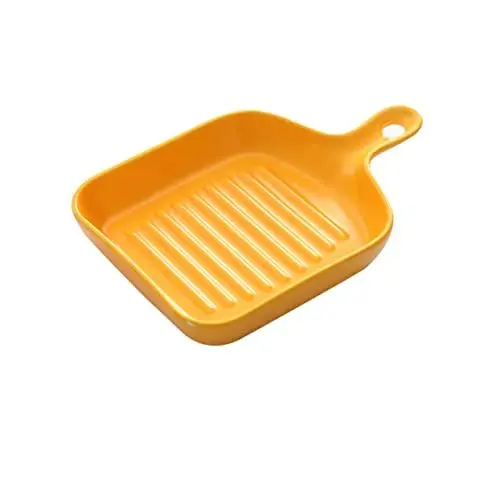 Produktbild: minkissy Quadratische Kuchenform Lasagne Für Fisch Stahl Widerstand Fleisch Pizza Teller Tablett Kochzubehör Transfer Universal Nordic Home Wok Gelber Griff Küche Braten Garnelen Geschirr