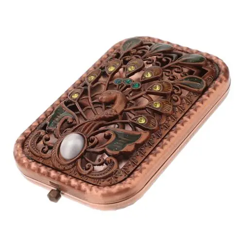 Produktbild: minkissy Taschenspiegel kompakter Kosmetikspiegel eleganter Damenspiegel kompakter Kristallspiegel klappbarer Spiegel Handspiegel Klappspiegel Schminkspiegel Mini-Spiegel Pfau Farbe Dose