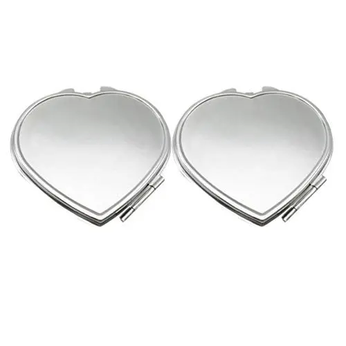 Produktbild: minkissy 2stücke Faltbare Kosmetikspiegel Herzform Tragbare Kompakte Für Frauen Mädchen Und Damen Silber Hochwertige Spiegelfläche Mit Klarem Bild Für Unterwegs