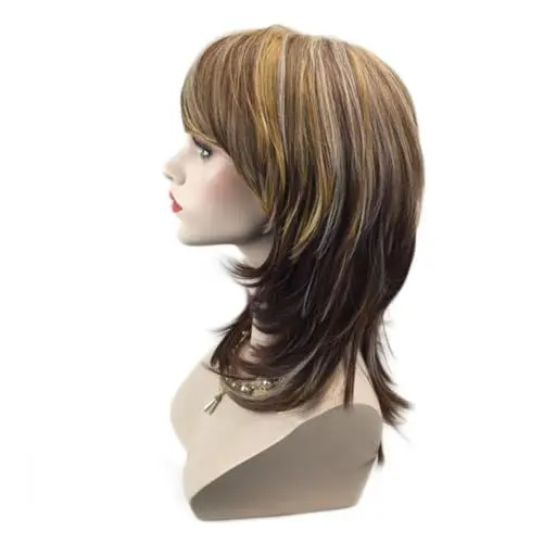Produktbild: minkissy Perücke Damen Kurzhaarschnitt Damen Und Perücken lockige Echthaarperücke Perücke Echthaar braune Perücken Frauen-Styling-Perücke Frauenhaarperücke Haarschmuck Kopfbedeckung