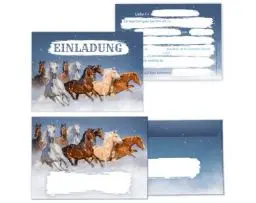 Produktbild: Minkocards 12 Einladungskarten incl. 12 Umschläge zum Kindergeburtstag Mädchen Pferd Pferde Einladungen zum Geburtstag Kinder Einladungsset