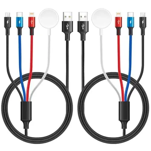 Produktbild: Minlu 4 in 1 Upgraded Multi USB Ladekabel, Apple Watch Ladekabel (1.8M 2stück) Nylon USB Ladekabel mit iWatch & iPhone Ladegerät, iWatch Ladekabel für Magnetic Wireless iWatch Series/iPhone/Android