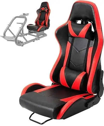 Produktbild: Minneer Ergonomische Racing Sitz mit einstellbaren Doppelrutschen Fit für Racing Simulator Cockpit, Lenkrad Stand Gaming Stuhl, Video Game Stühle PVC 180 Grad vollständig zurücklehnen Sitz-Rot