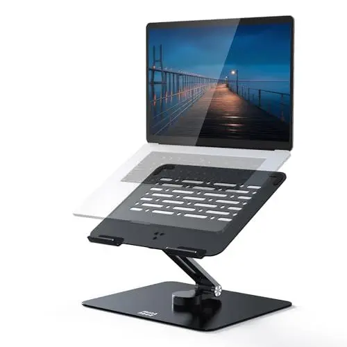 Produktbild: Minthouz Aluminium Laptop Ständer für Schreibtisch, Ergonomischer Laptop Halterung mit 360° Drehgelenk, Faltbarer Notebook Ständer Kompatibel mit MacBook Air Pro Dell Lenovo HP mehr 10-17 Zoll Laptop