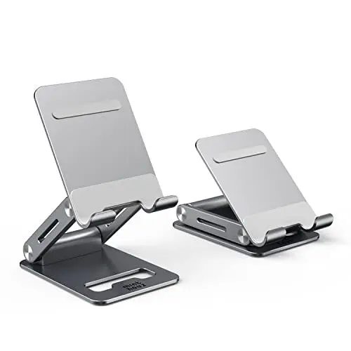 Produktbild: Minthouz Handy Ständer, Einstellbar und Faltbar Handyhalterung, Aluminium Handy Halterung, Smartphone Ständer Kompatibel mit iPhone 14 13 Pro Max Mini 12 11 und Allen 4,7-7,9 Zoll Smartphones - Grau