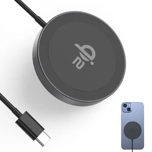Produktbild: Minthouz Qi2 zertifiziertes kabelloses Ladegerät für iPhone 16/15/14/13 Serie,Magnetisches kabelloses Ladepad für Samsung,Mag-Safe Ladegerät für Airpods und Qi-fähige Geräte (Schwarz, Ohne Adapter)