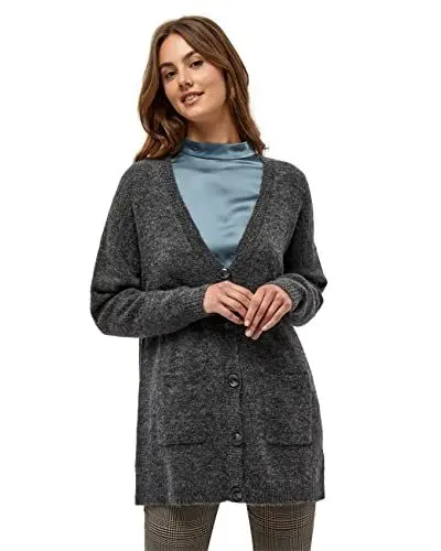 Produktbild: Minus Damen Rosia Long Knit Cardigan lange Strickjacke, 127 Dark Grey Melange, L EU