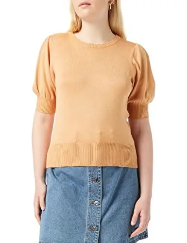 Produktbild: Minus Liva Puff Damenpullover Halbarm Größe M | Orange Pullover Damen | Gestrickter Pullover Damen Mit Geripptem Saum | Strickpulli Elegant | Frühling Pulli Damen Mit Halbärmel