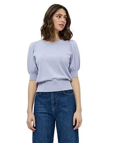 Produktbild: Minus Liva Puff Damenpullover Halbarm Größe XL | Lila Pullover Damen | Gestrickter Pullover Damen Mit Geripptem Saum | Strickpulli Elegant | Frühling Pulli Damen Mit Halbärmel