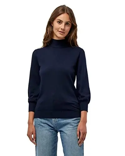 Produktbild: Minus Mersin Rollkragenpullover Damen Größe M | Blauer Pulli | Pullover Damen Mit Hohem Halsausschnitt Und 3/4 Ärmel | Strickpullover Damen Elegant | Frühling Pulli Damen Mit Rollkragen