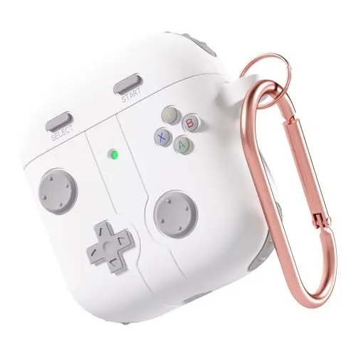 Produktbild: MINUUISCT Hülle für Airpods 1 2 Generation mit Schlüsselanhänger, Klassisches Game Player Konsolen Design Case, TPU Abdeckung für Airpod 2 Kabelloser Ladehülle Schutzhülle, Weiß