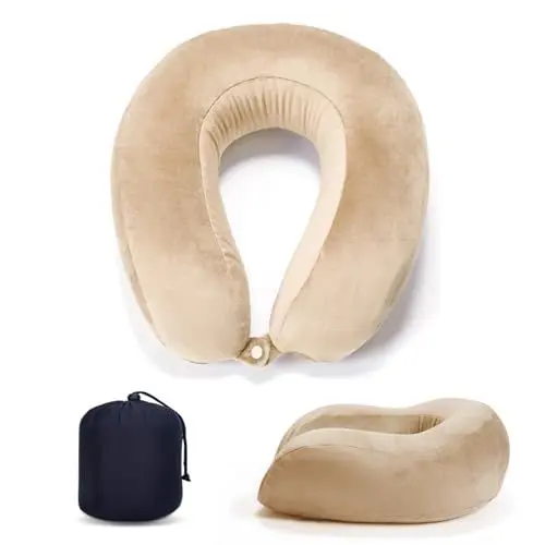 Produktbild: MINVOO Nackenkissen Flugzeug Nackenkissen Reise Reisekissen Memory Foam Ergonomisch Gestaltetes Nackenhörnchen Nackenkissen Ideal Für Flugzeugstuhl Auto Zuhause Büro Schlafkissen （Khaki）