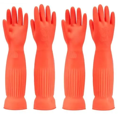 Produktbild: MIN-XL Gummi-Spülhandschuh, wasserdicht und ölbeständig, geeignet für Küchenreinigung, Wäsche, Haushaltsreinigung, Geschirrspülen, Autowäsche, Innen- und Außenreinigung, Haustierpflege usw (Rot, M)