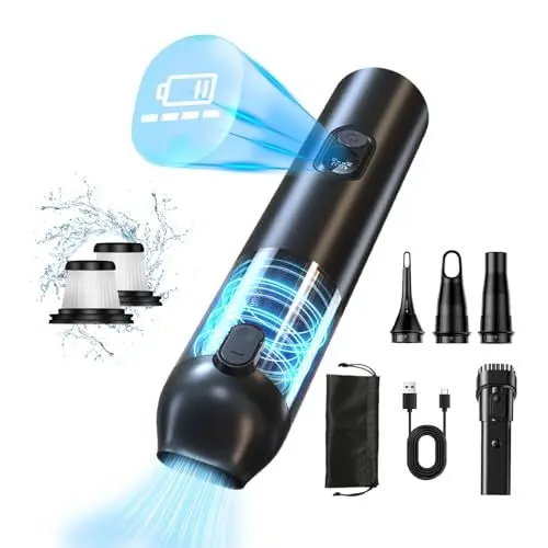 Produktbild: MIOLOE Handstaubsauger, 4 in 1 18000PA Starke Saug Akku-Auto-Staubsauger mit LED-Anzeige 6000mAh tragbarer Staubsauger für Auto, Büro, Zuhause, Haustier, Haar (Schwarz)