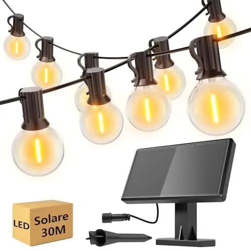 Produktbild: Miootly Solar Lichterkette Aussen LED, 30M IP65 Wasserdicht Lichterkette Außen Solar mit 50+2 Lampen, Wetterfest Solar Lichterkette Outdoor für Garten, Terrasse, Hof, Balkon, Zaun, Warmweiß