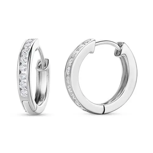Produktbild: MIORE Schmuck Damen, Creolen Silber 925, Ohrringe Silber mit Zirkonia Steinen, echt Silber Creolen, hoops ohrringe 16 mm, Silberschmuck Damen 925